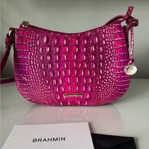 Brahmin Genuine Leather Pink Croc-Embossed Women's Cross-body